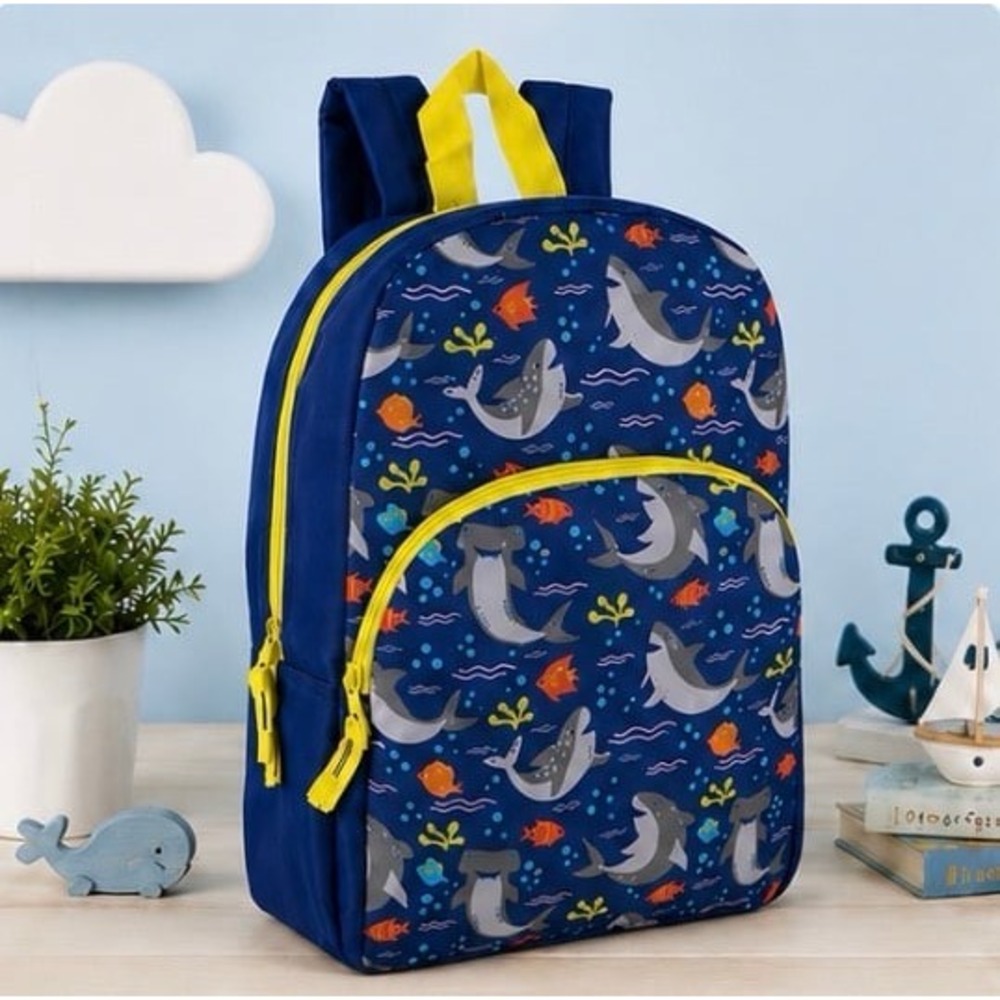 Shark Kids Backpack 15" School Book Bag Blue Ocean Print